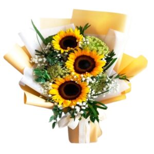 58 · Ramo de 3 Girasoles Más Gipsofilia Flores del campo y Eucalipto